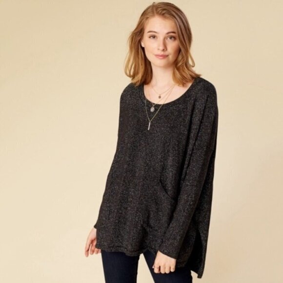 Altar'd State Sweater Womens Small Easy Pocket Black Metallic Oversized NWT - Picture 1 of 6